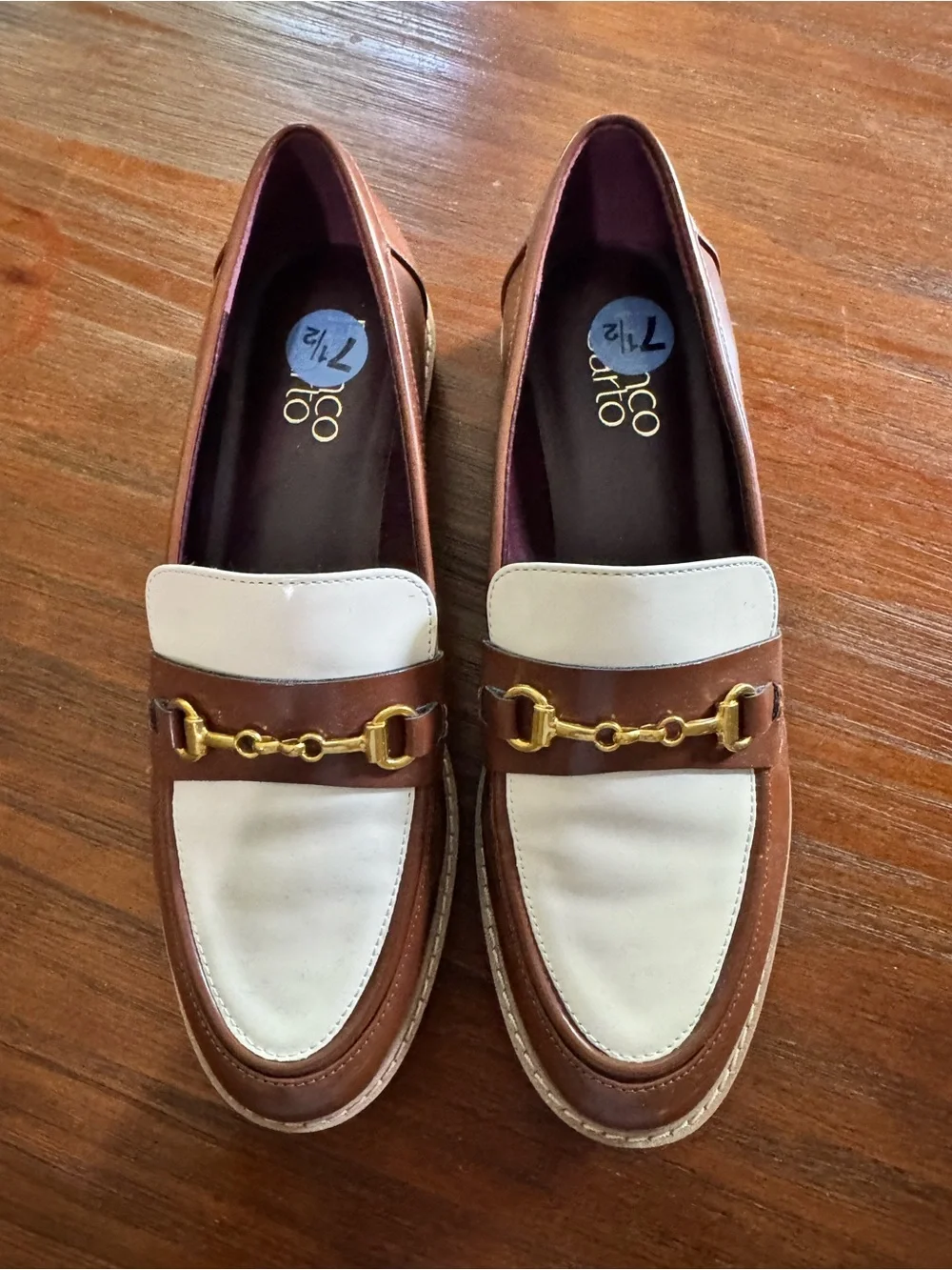 Franco Sarto Brown and Cream Leather Bit Loafers